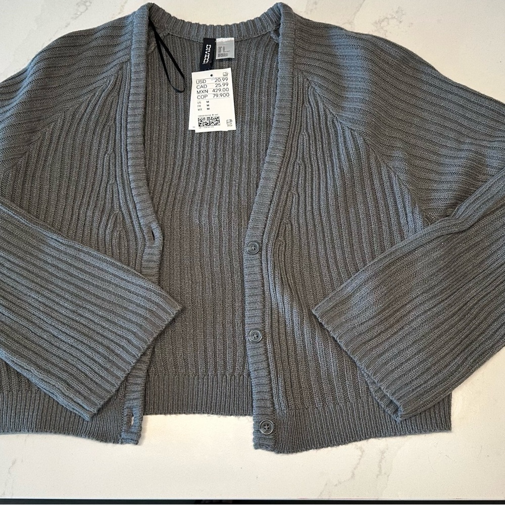 Divided Charcoal Ribbed Cardigan